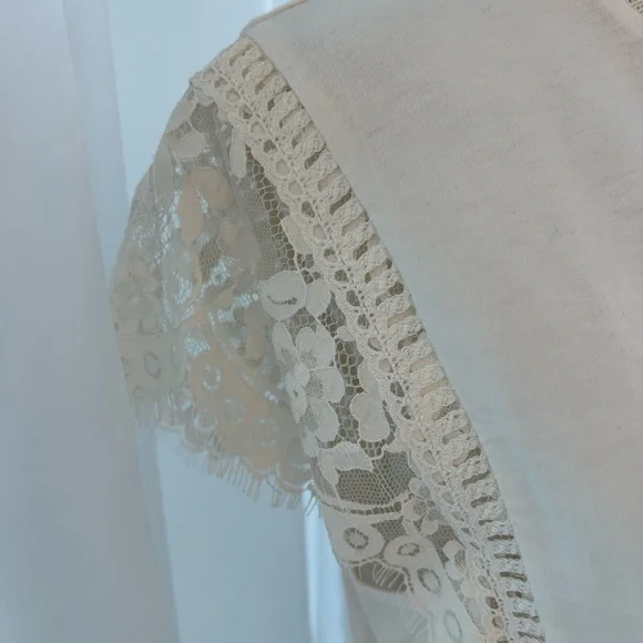 Sandro Lace Sleeve Crewneck Top in Cream T3/L - Picture 7 of 9